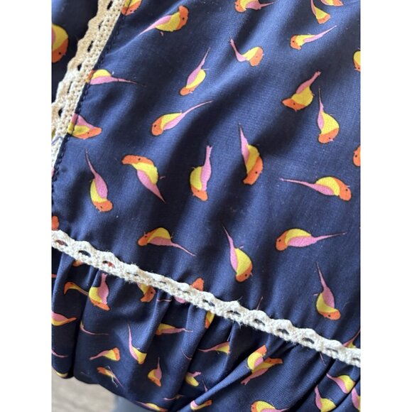 MODCLOTH Early Bird Dress Size L Bow Bib Button Retro Artsy Teacher Cottage - Picture 9 of 16